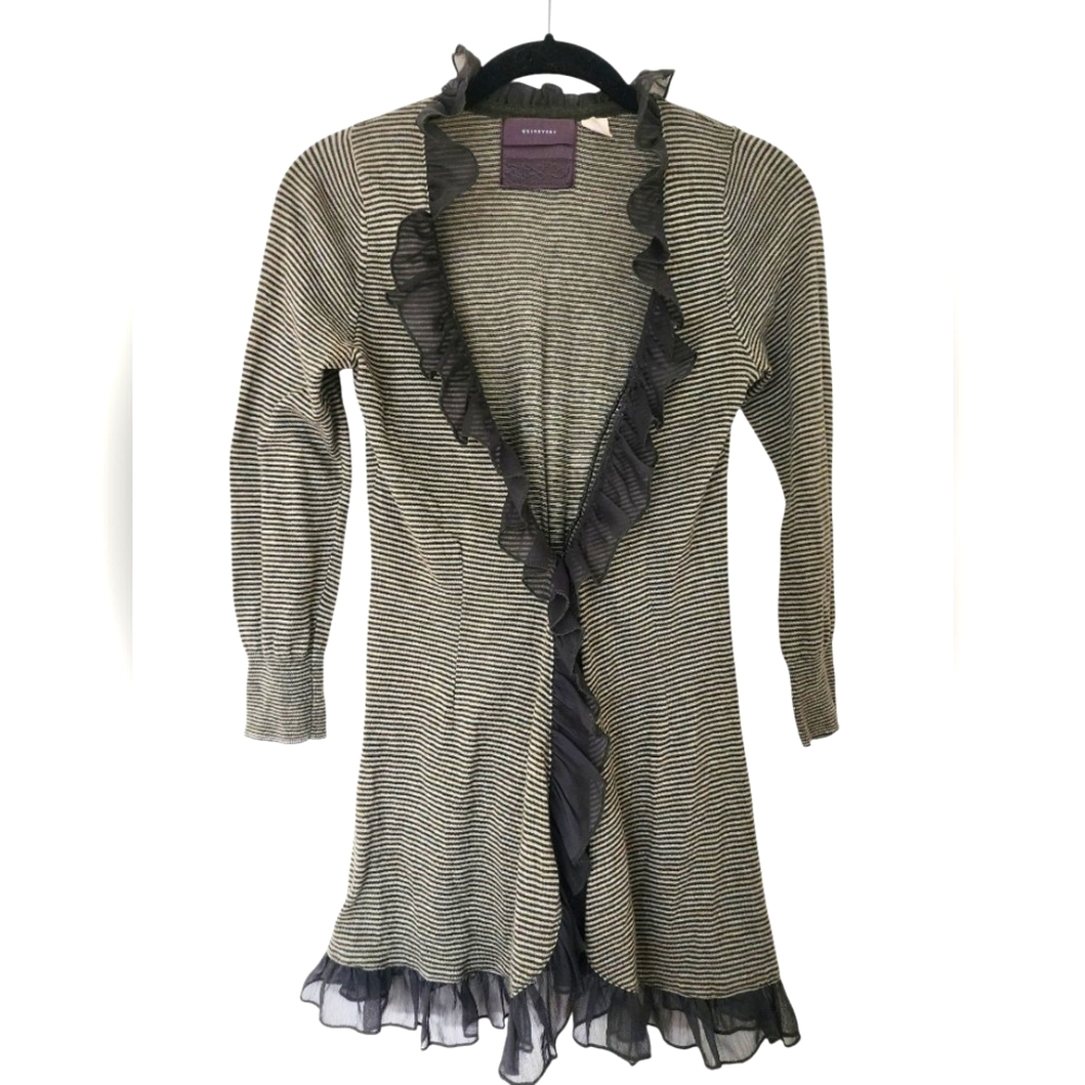 GUINEVERE/ANTHROPOLOGIE olive green/cream cardigan, ruffles, Size XS, Y2K